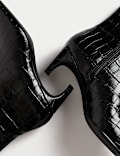 Croc Chisel Toe Kitten Heel Ankle Boots
