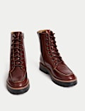 Leather Lace Up Block Heel Ankle Boots