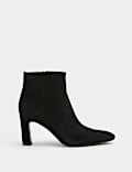 Suede Block Heel Pointed Ankle Boots