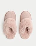 Suede Faux Fur Trim Mule Slippers
