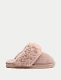 Suede Faux Fur Trim Mule Slippers