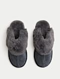 Suede Faux Fur Trim Mule Slippers