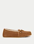 Suede Stitch Detail Moccasin Slippers
