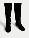 Suede Buckle Flat Knee High Boots