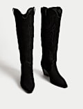 Suede Cowboy Embroidered Knee High Boots