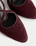 Leather Cross Strap Almond Toe Slingback Shoes
