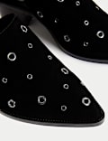 Suede Eyelet Block Heel Muels