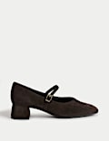 Wide Fit Suede Block Heel Court Shoes