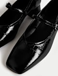 Leather Patent Croc Block Heel Court Shoes