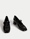 Leather Patent Croc Block Heel Court Shoes