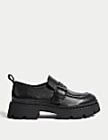 Leather Chunky Buckle Flatform Loafers