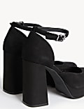 Suede Ankle Strap Platform Square Toe Heels