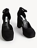 Suede Ankle Strap Platform Square Toe Heels