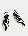 Leather Animal Print Kitten Heel Slingback Shoes