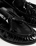 Leather Patent Ruched Tassel Flat Loafers