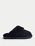 Suede Faux Fur Cuff Mule Slippers