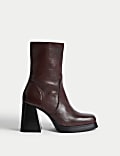 Leather Platform Square Toe Ankle Boots
