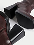 Leather Platform Square Toe Ankle Boots