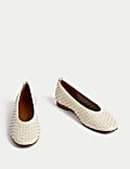 Leather Woven Flat Ballet Pumps