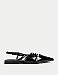 Leather Patent Buckle Flat Slingback Shoes