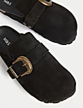 Suede Buckle Slip On Flat Clogs