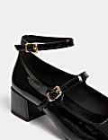 Sepatu Hak dengan Hak Bentuk Balok Strappy Paten