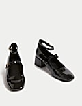 Sepatu Hak dengan Hak Bentuk Balok Strappy Paten