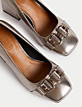 Wide Fit Leather Block Heel Court Shoes