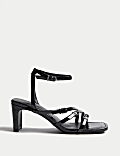 Leather Buckle Strappy Block Heel Sandals
