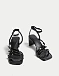 Leather Buckle Strappy Block Heel Sandals