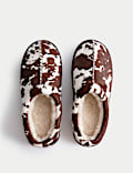 Suede Cow Print Clog Slippers