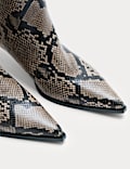 Snake Print Kitten Heel Mid Calf Boots
