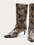 Snake Print Kitten Heel Mid Calf Boots