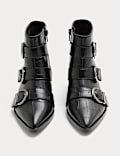 Leather Croc Buckle Block Heel Ankle Boots