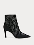 Mesh Floral Stiletto Heel Pointed Ankle Boots
