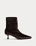 Velvet Kitten Heel Pointed Sock Boots