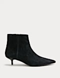 Wide Fit Suede Kitten Heel Pointed Ankle Boots