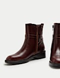Leather Buckle Block Heel Ankle Boots