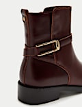 Leather Buckle Block Heel Ankle Boots