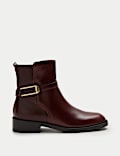 Leather Buckle Block Heel Ankle Boots