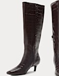 Croc Kitten Heel Knee High Boots