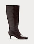 Croc Kitten Heel Knee High Boots