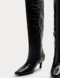 Croc Kitten Heel Knee High Boots
