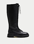 Bottes hauteur genou en cuir à lacets