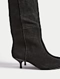Suede Kitten Heel Pointed Knee High Boots