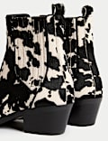 Leather Animal Print Block Heel Ankle Boots