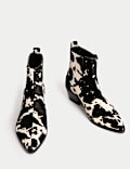 Leather Animal Print Block Heel Ankle Boots