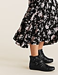 Wide Fit Leather Buckle Ruched Ankle Boots