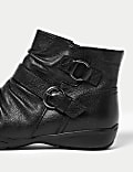 Wide Fit Leather Buckle Ruched Ankle Boots