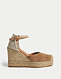 Suede Ankle Strap Wedge Espadrilles